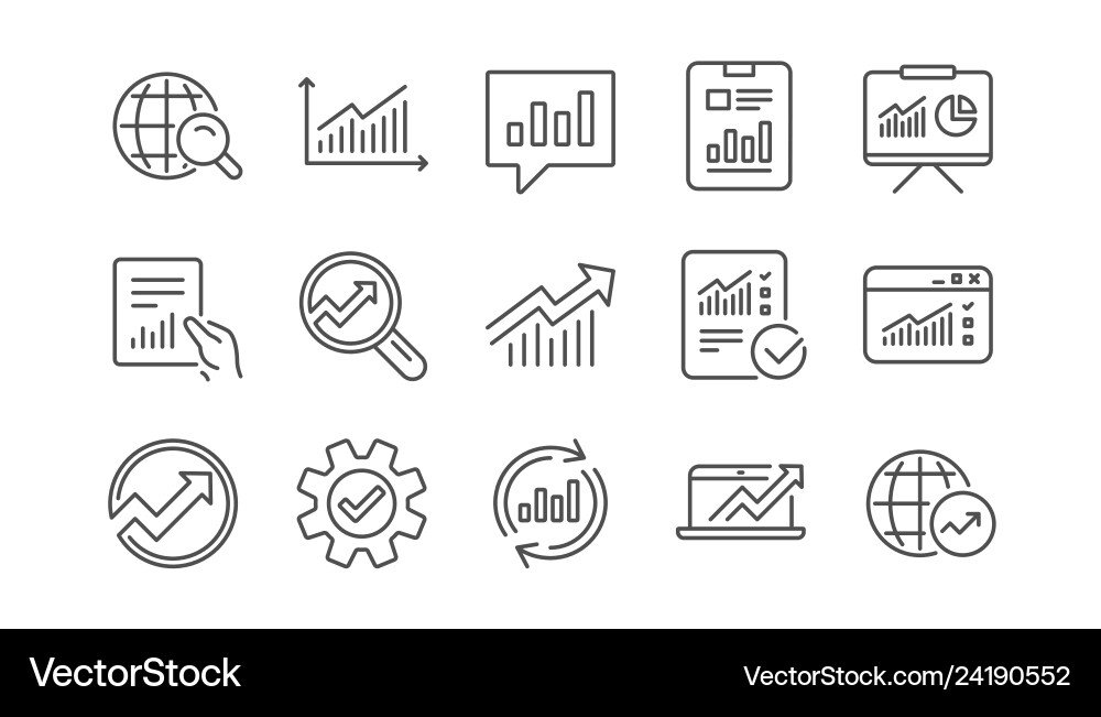 Analytics line icons reports charts and graphs vector image