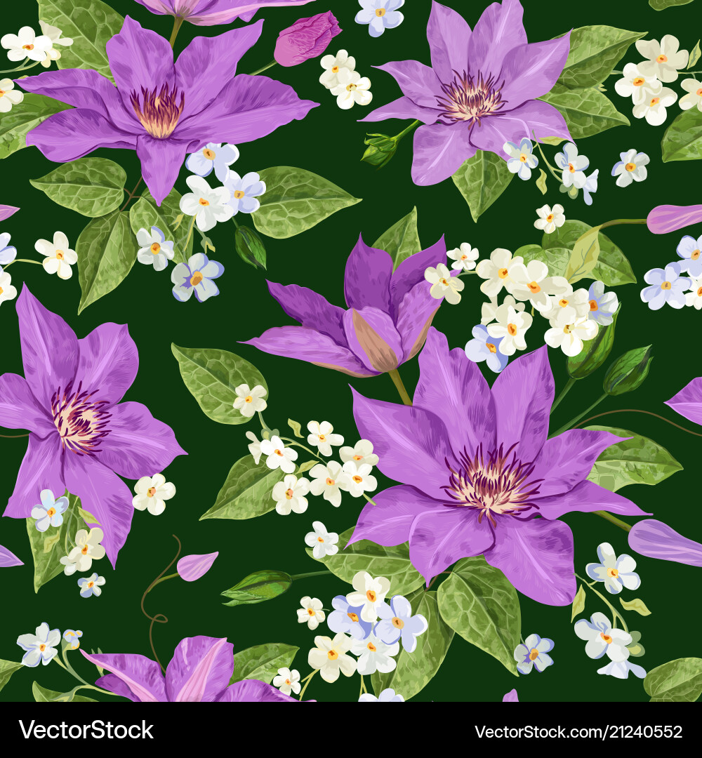 Clematis flowers floral tropical seamless pattern Clematis flowers floral tropical seamless pattern vector image