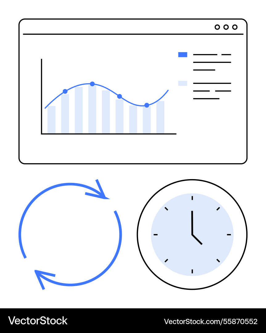 Data visualization with chart clock and refresh Data visualization with chart clock and refresh vector image