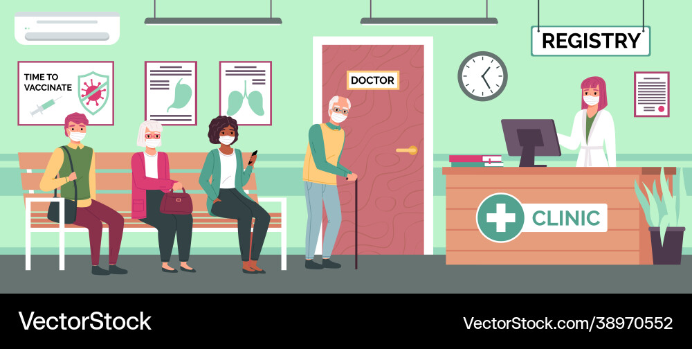Doctor office queue patients waiting their turn Doctor office queue patients waiting their turn vector image