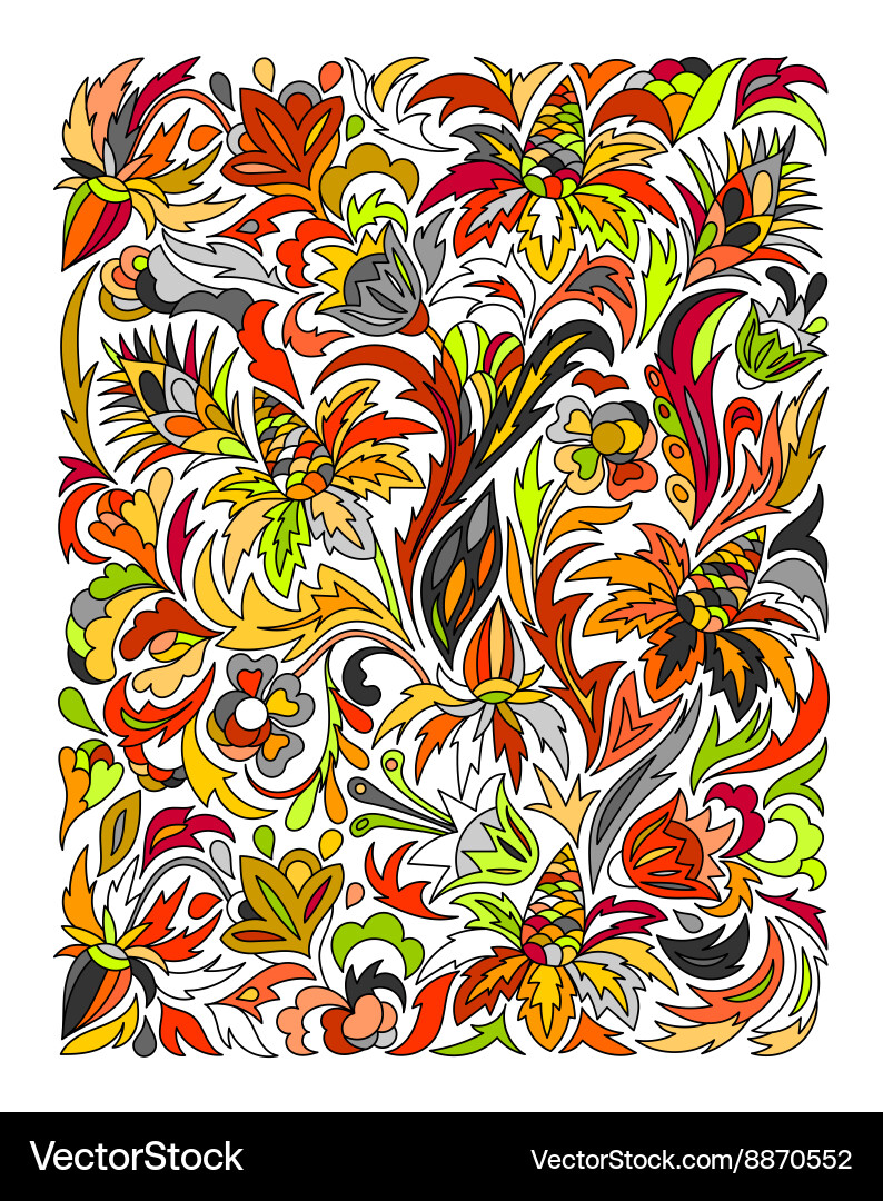 Ethnic colored floral entangle doodle background – Royalty-Free Vector |  VectorStock, image size:794x1080