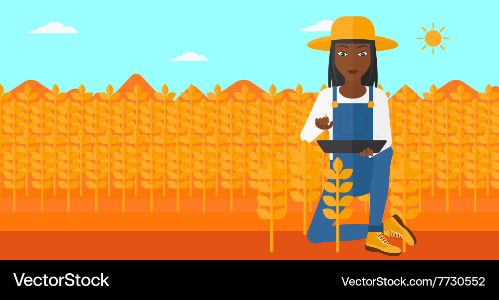 Farmer with tablet computer on field Vector Image