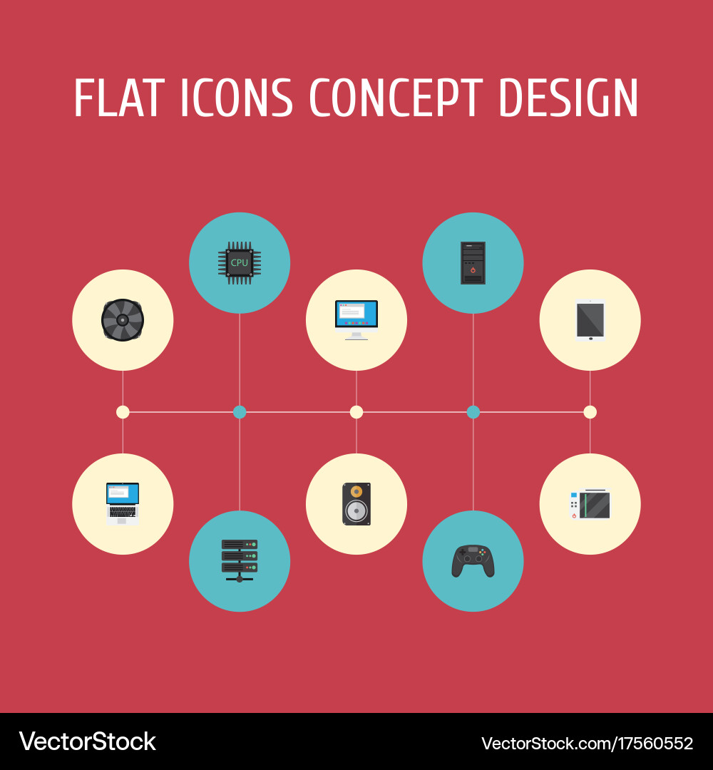 Flat icons display datacenter amplifier Vector Image
