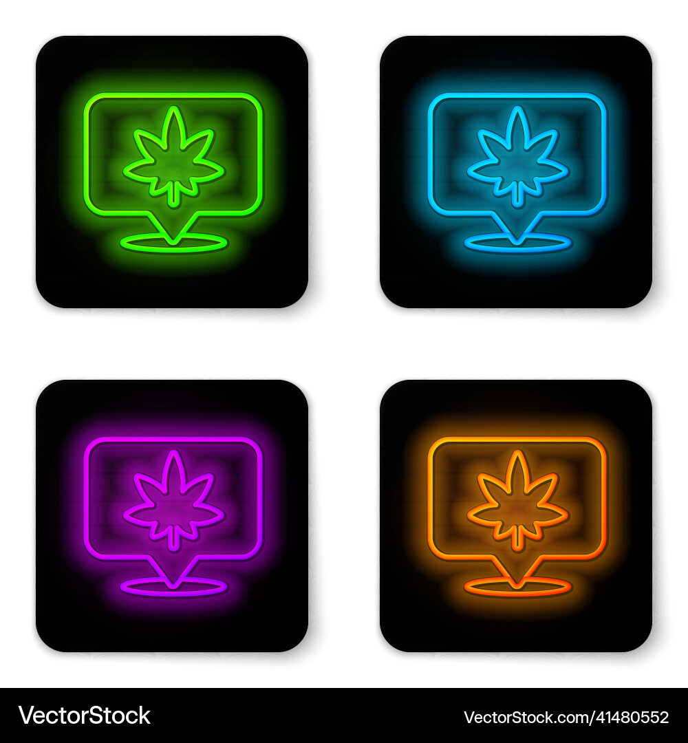 Glowing neon line map pointer and marijuana Glowing neon line map pointer and marijuana Vector Image