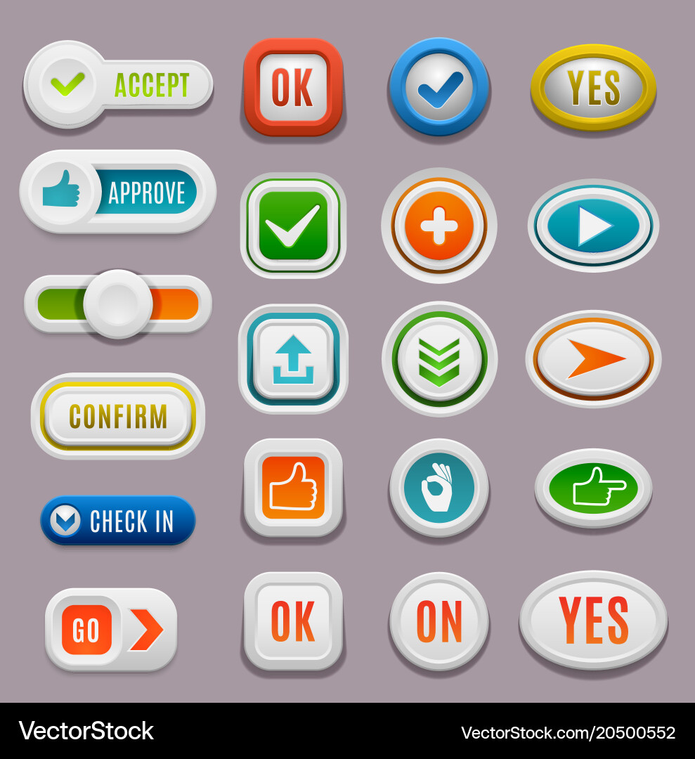 Interface ok buttons cancel yes approve Vector Image
