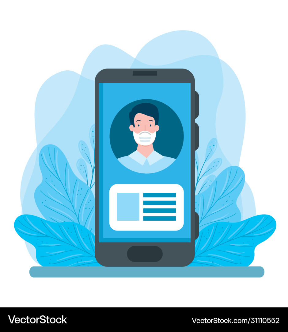 Man using face mask in smartphone Man using face mask in smartphone vector image