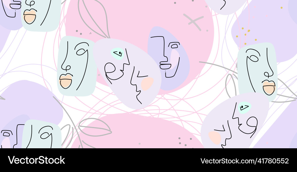 Minimal Face Line Art Pattern Vector Image