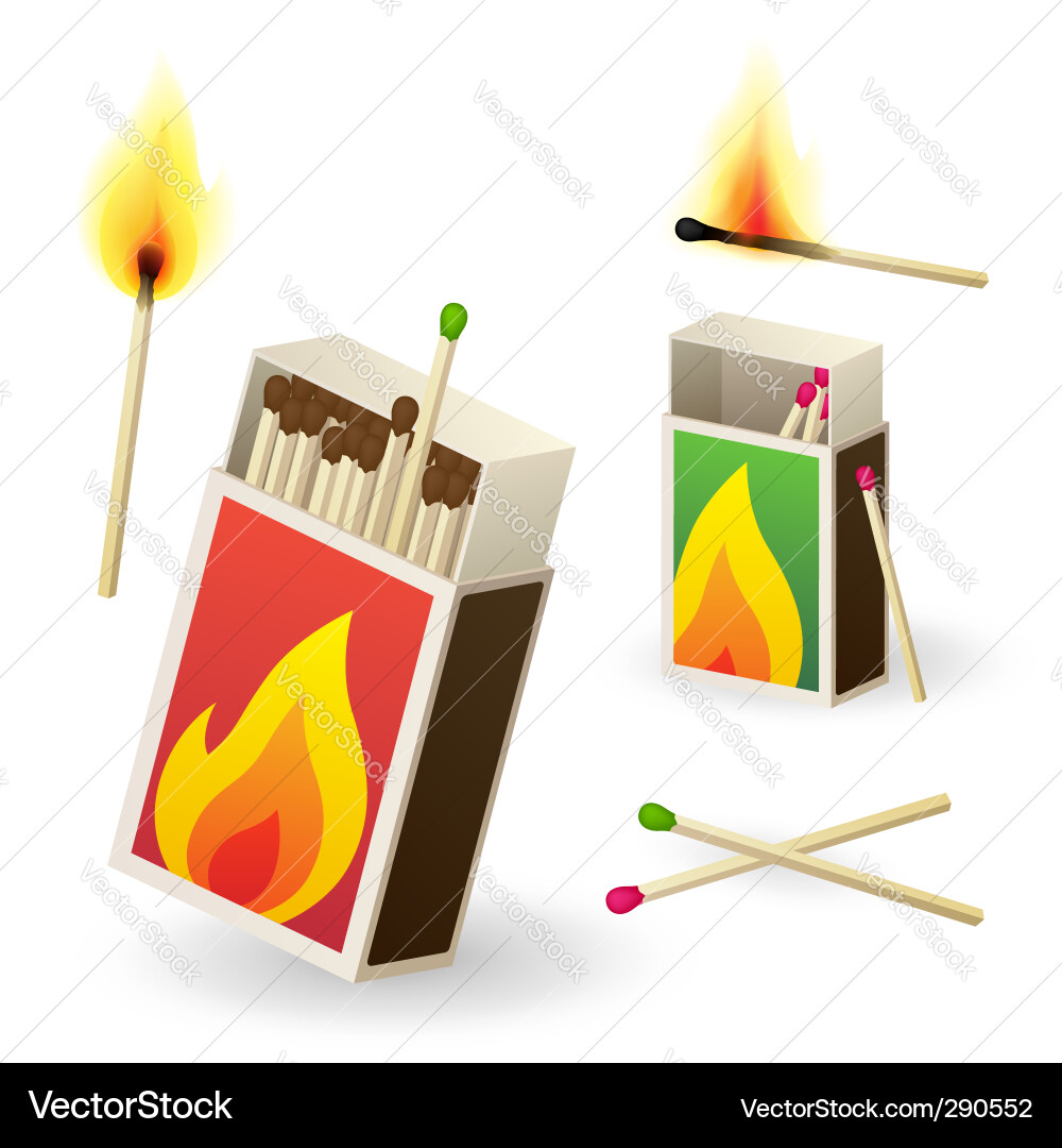 Multiple Matchboxes with Flames vector image