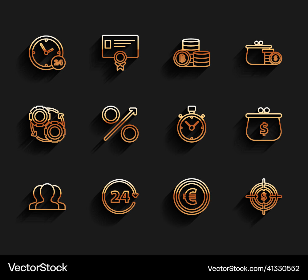 Set line users group clock 24 hours coin money Set line users group clock 24 hours coin money vector image