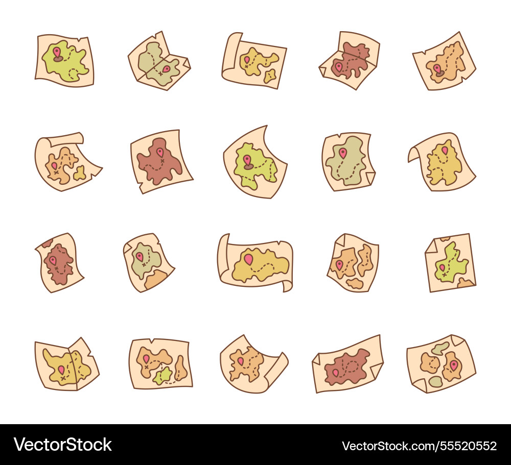 Set of treasure maps with old paper scrolls Set of treasure maps with old paper scrolls vector image