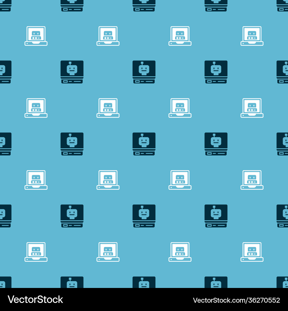 Set robot and creating on seamless pattern Set robot and creating on seamless pattern Vector Image