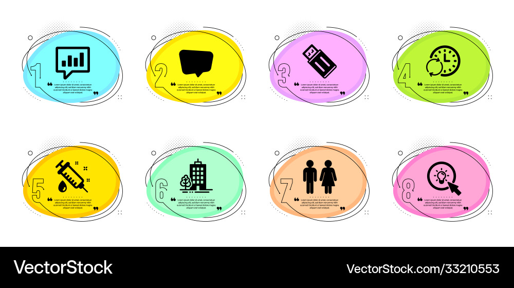 Chat message update time and usb flash icons set Chat message update time and usb flash icons set vector image