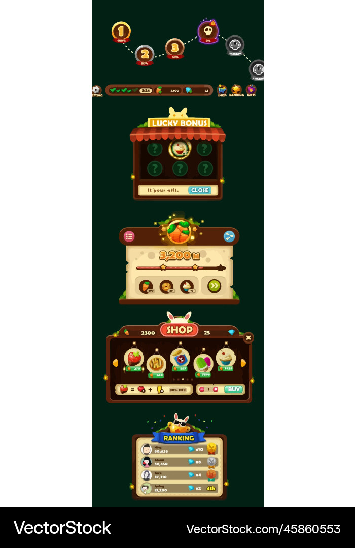 Complete set of level button game ui pop-up icon vector image