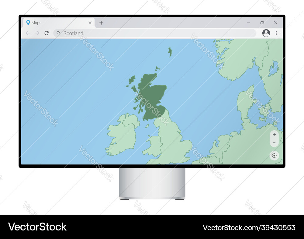 Computer monitor with map of scotland in browser Computer monitor with map of scotland in browser Vector Image