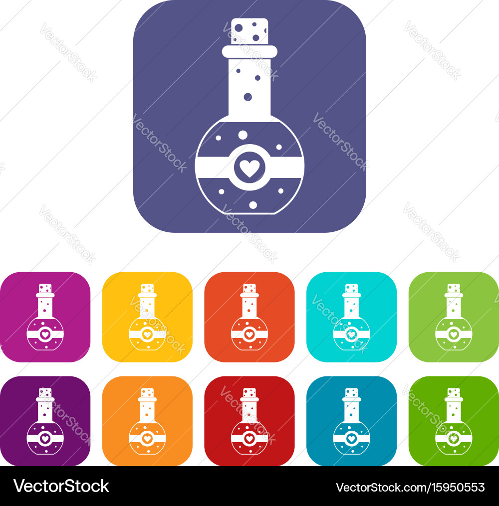Flask of love elixir icons set vector image