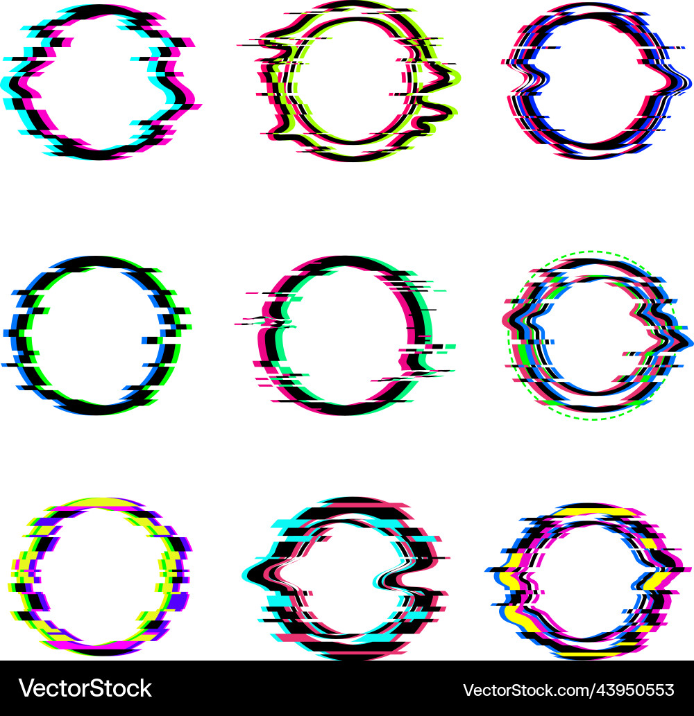 Glitch Kreise rund geschliffene digitale Rahmen Glitch Kreise rund geschliffene digitale Rahmen vektorbild