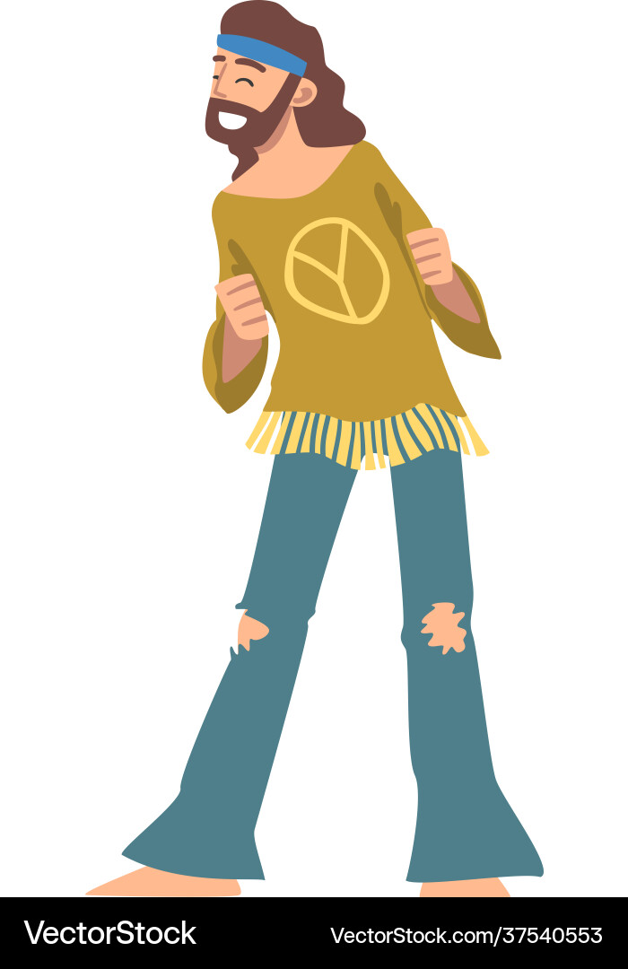 Hippie man character happy bearded wearing Hippie man character happy bearded wearing vector image