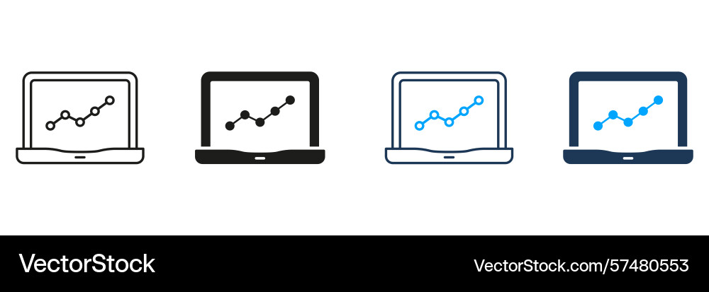 Laptop with graph line and solid icon set data Laptop with graph line and solid icon set data vector image