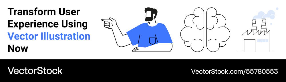 Man gesturing with brain and factory Man gesturing with brain and factory Vector Image