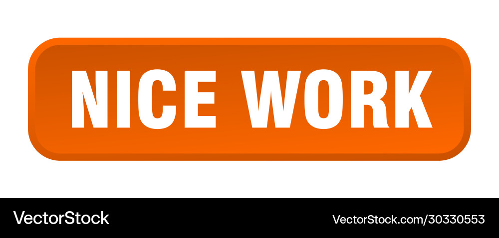 Nice work button square 3d push vector image
