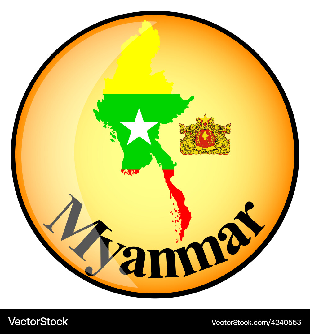 Orange button with the image maps of myanmar Vector Image
