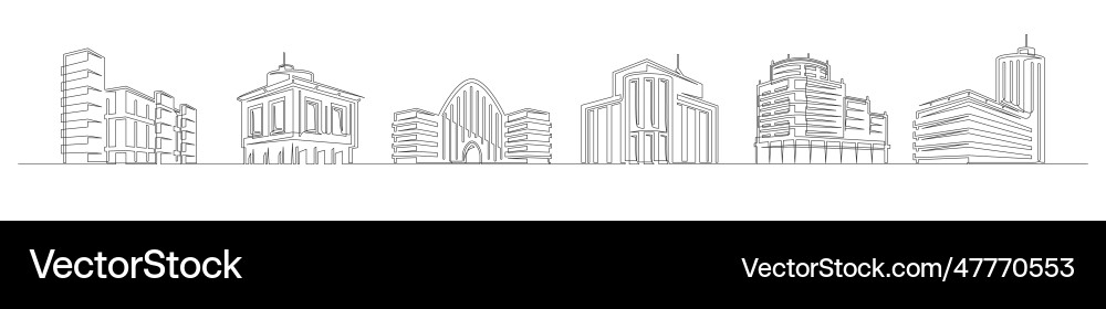 Set of continuous one line buildings vector image