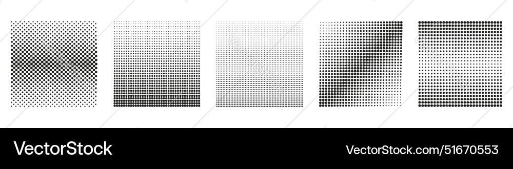 Set of four halftone patterns with various dot Set of four halftone patterns with various dot vector image
