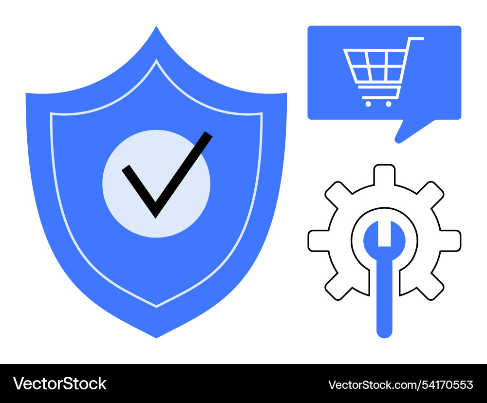 Shield with check mark shopping cart in speech Shield with check mark shopping cart in speech vector image