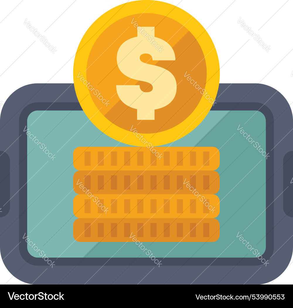 Stack of coins appearing from a mobile phone Stack of coins appearing from a mobile phone Vector Image