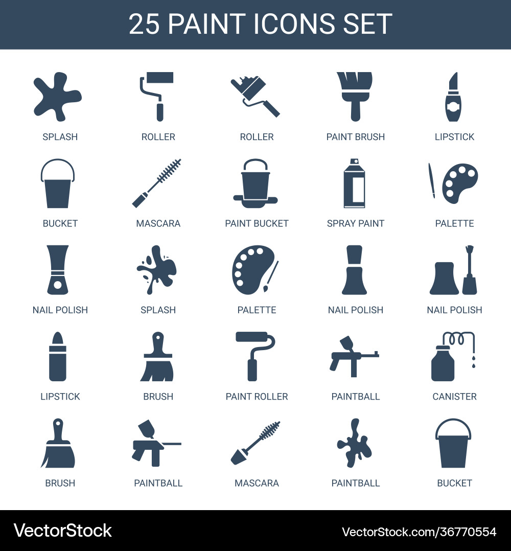 25 paint icons Royalty Free Vector Image - VectorStock