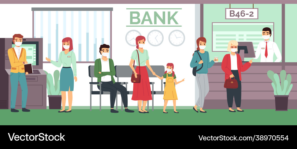 Bank queue customers in masks waiting Bank queue customers in masks waiting vector image