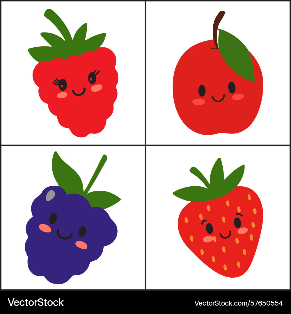 Cartoon fruits with faces in a grid pattern Vector Image