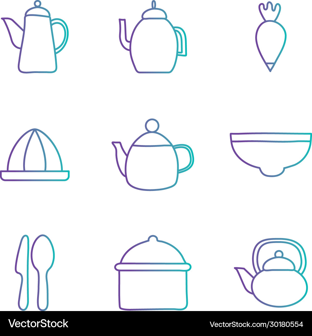 Cook and kitchen decorative elements gradient Vector Image