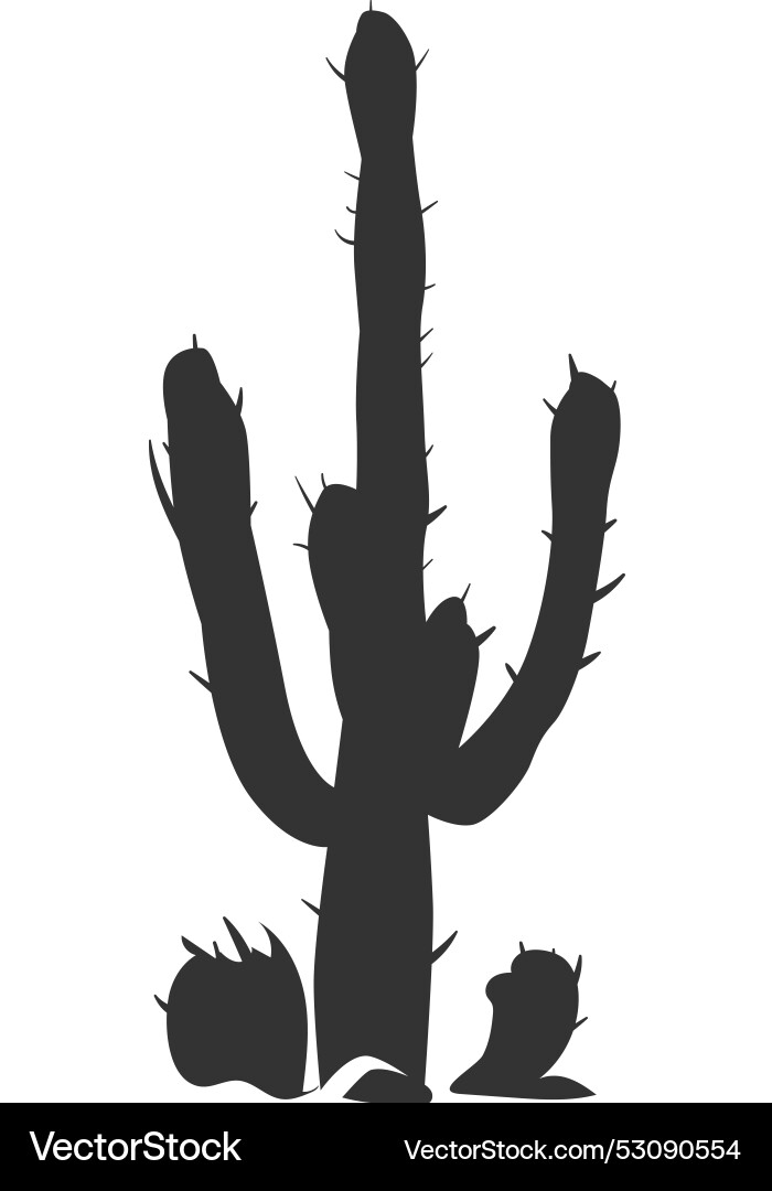 Growing cactus in desert mexican plant black Growing cactus in desert mexican plant black vector image