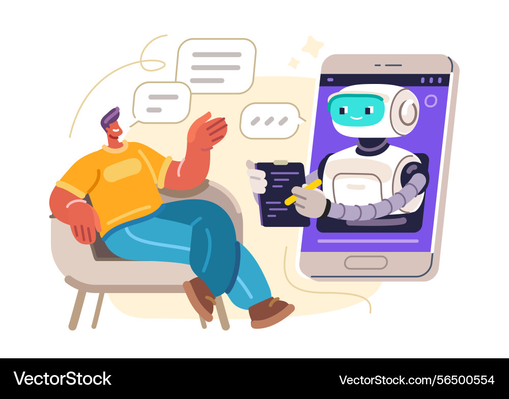 Man chats with artificial intelligence online Man chats with artificial intelligence online vector image