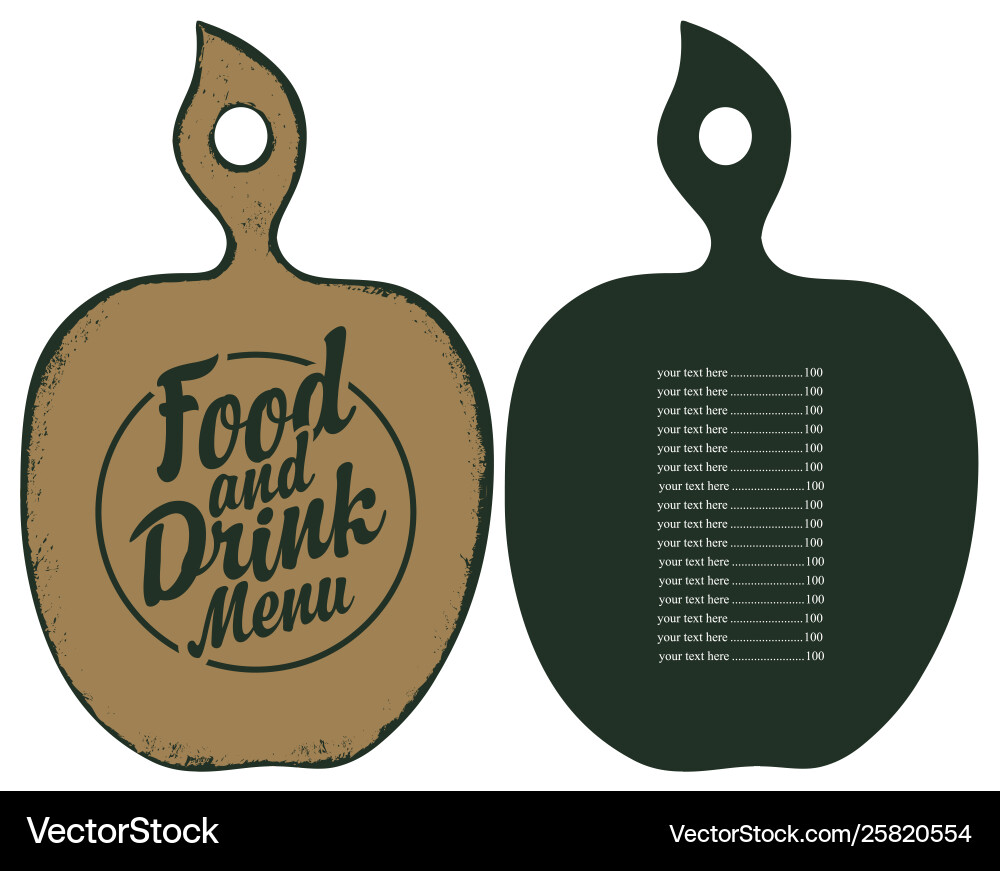 Menu in form cutting board with price list Menu in form cutting board with price list vector image