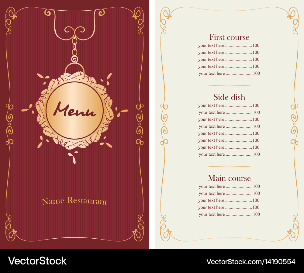 Menu with price list and gold pattern Vector Image