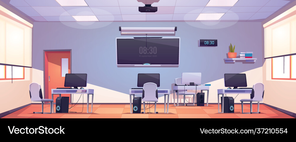Modern Empty Computer Classroom vector image