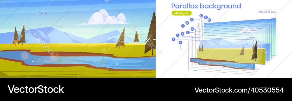 Parallax background with river and mountains Parallax background with river and mountains vector image