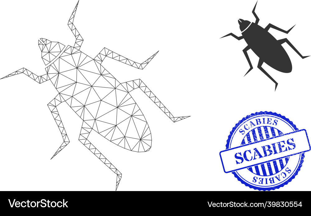 Scabies distress seal and web mesh bug icon Vector Image
