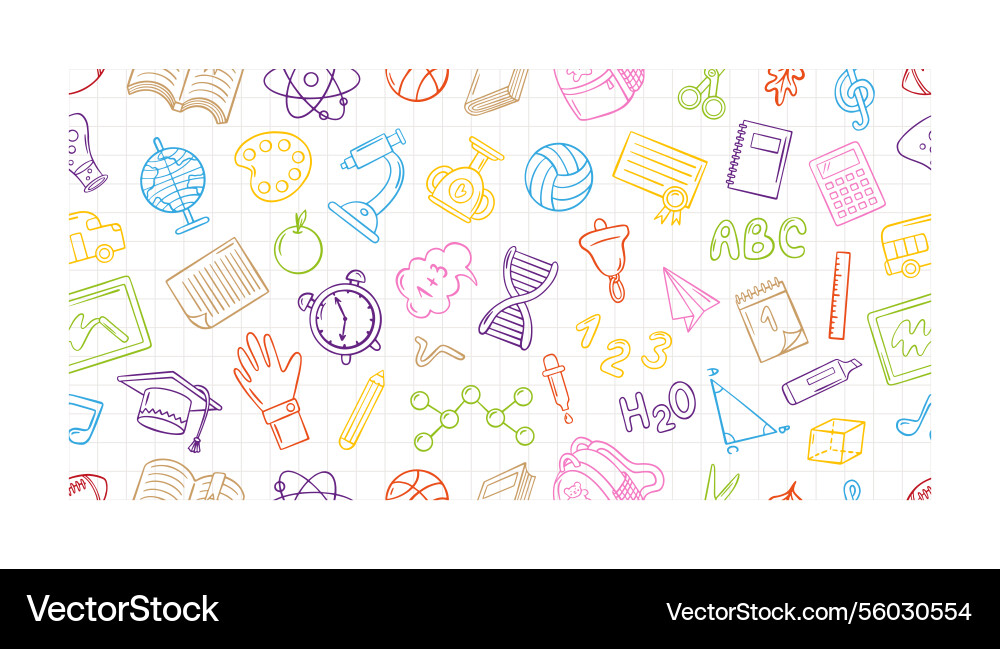 School doodle seamless pattern colorful hand School doodle seamless pattern colorful hand vector image