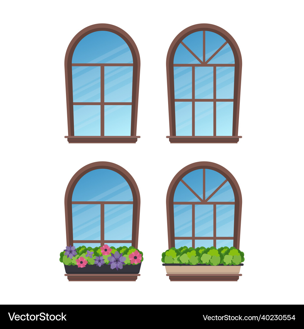 Set of semicircular windows in a flat style Set of semicircular windows in a flat style vector image