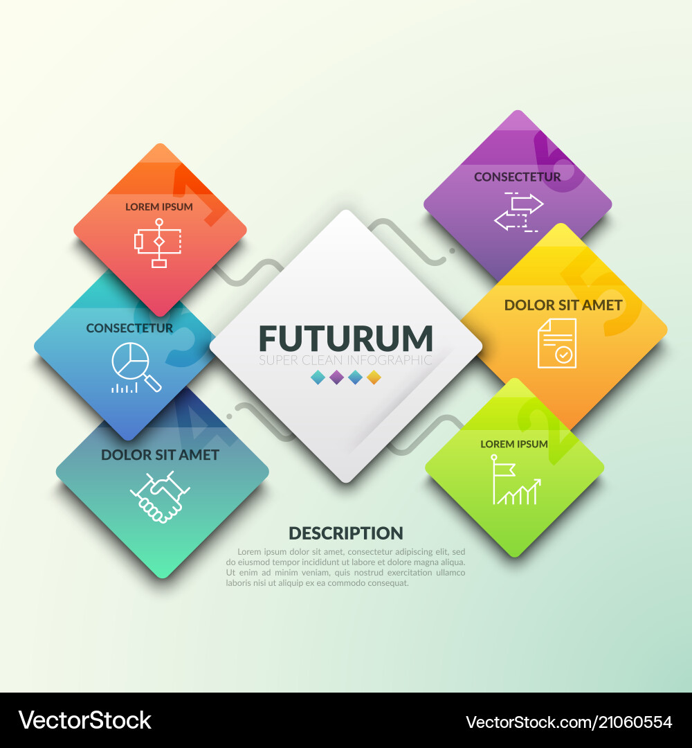 Six numbered square elements of different color Six numbered square elements of different color vector image