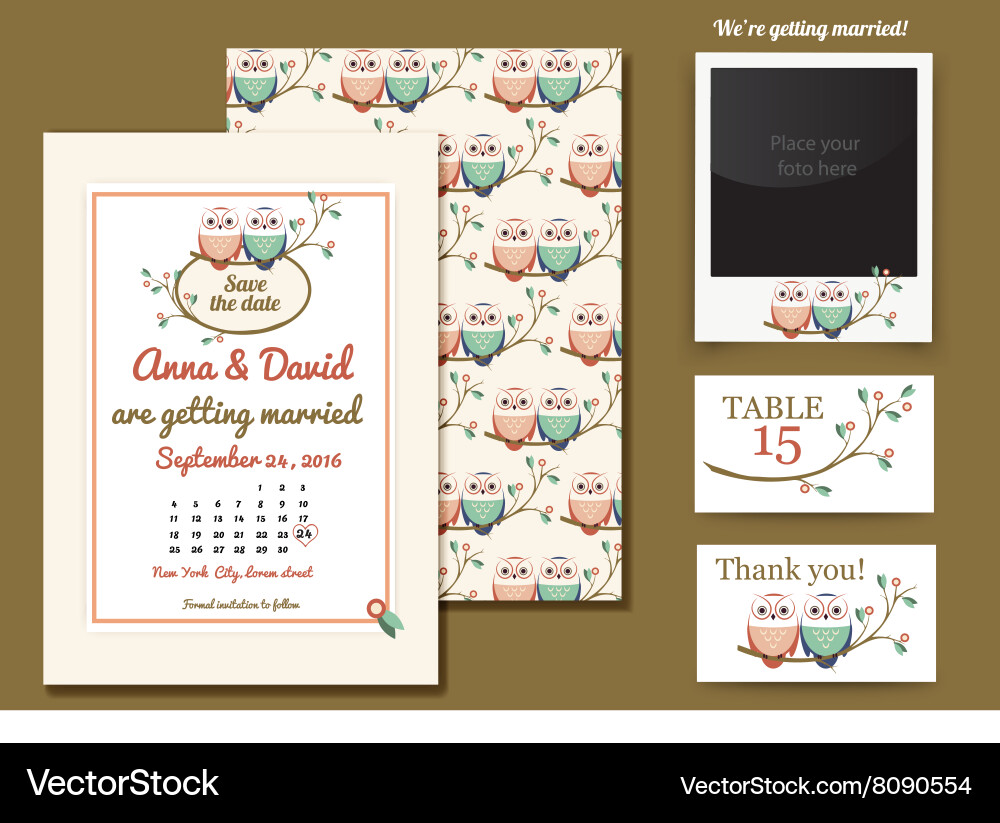 Template card with owls on a tree branch greeting vector image