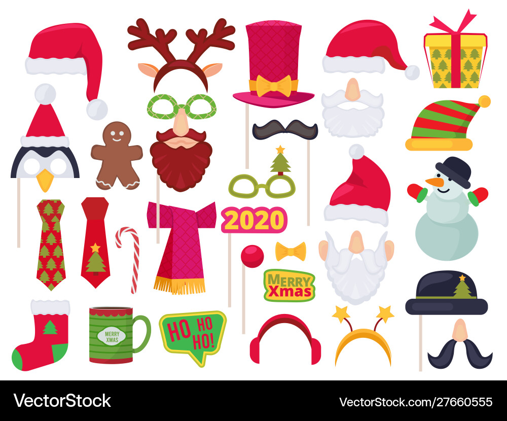 Christmas Party Photo Booth Props Vector Image