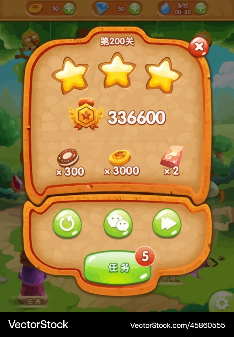 Complete set of level button game ui pop-up icon vector image