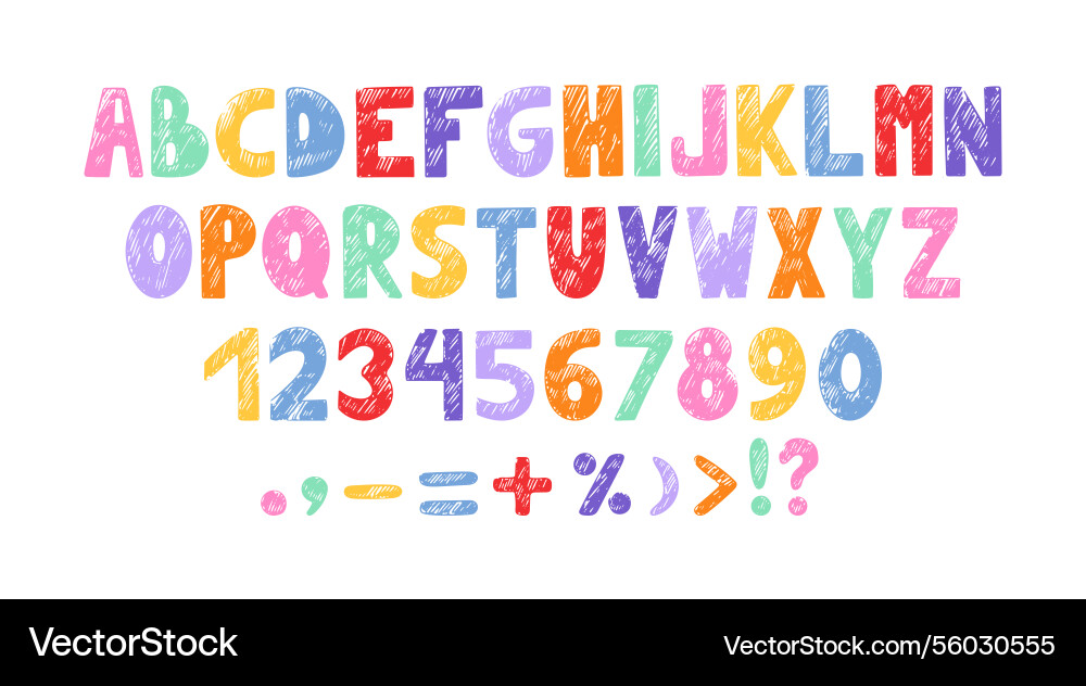 Crayon kids letters bright childish style Crayon kids letters bright childish style Vector Image