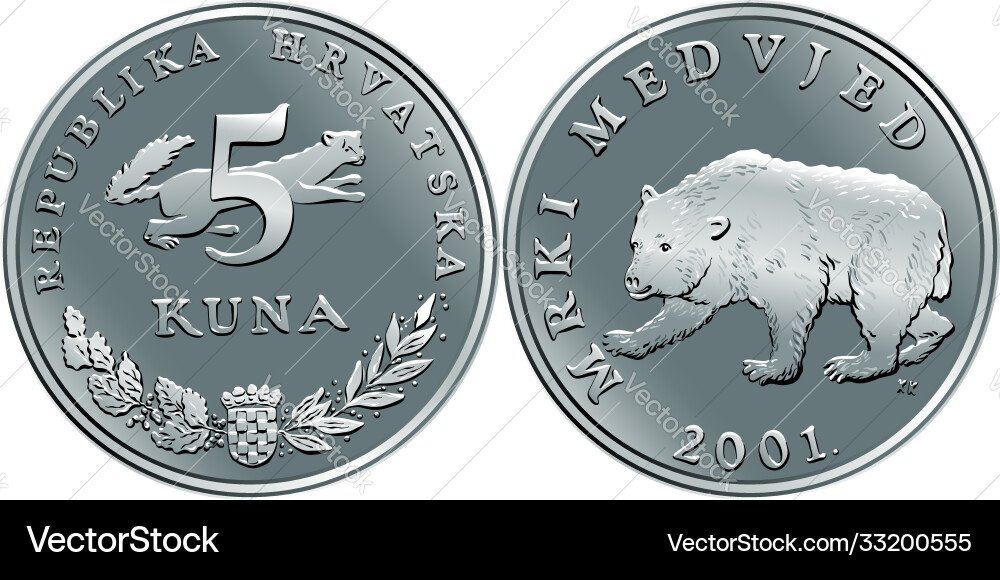 Croatian money 5 kuna silver coin Croatian money 5 kuna silver coin vector image