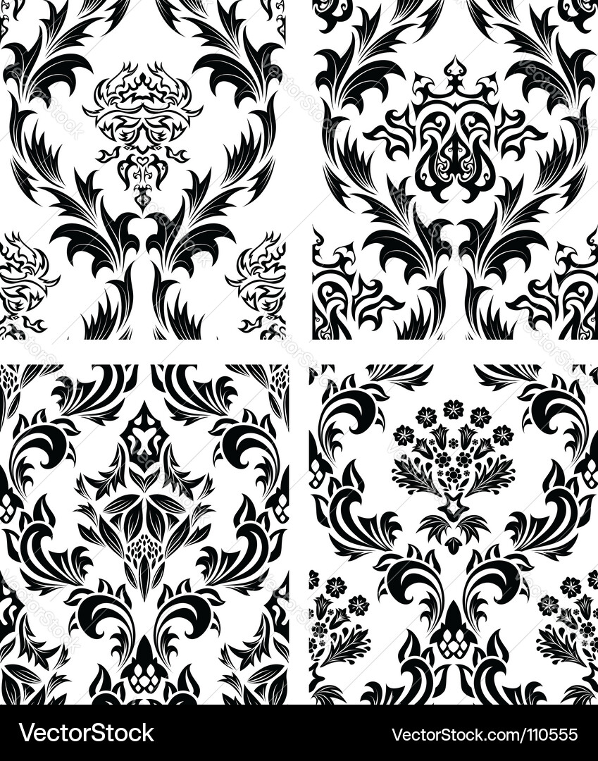 Damask patterns set vector image