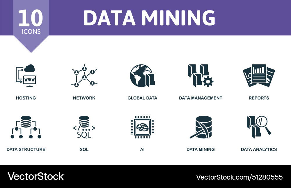 Data mining set creative icons editable elements Data mining set creative icons editable elements vector image